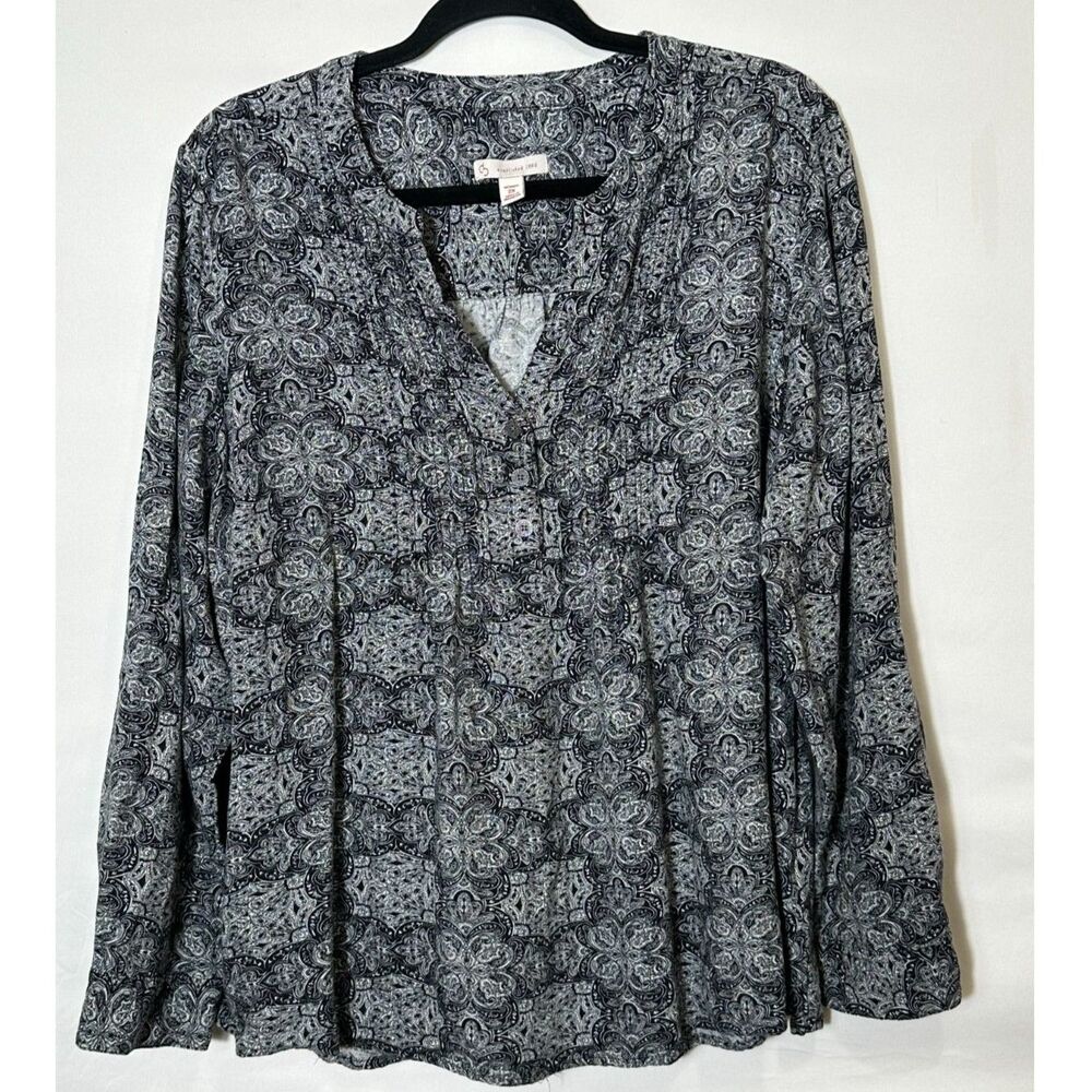 Established 1962 Women's Plus Size Black Gray Paisley Tunic Size 2X Front Pleat